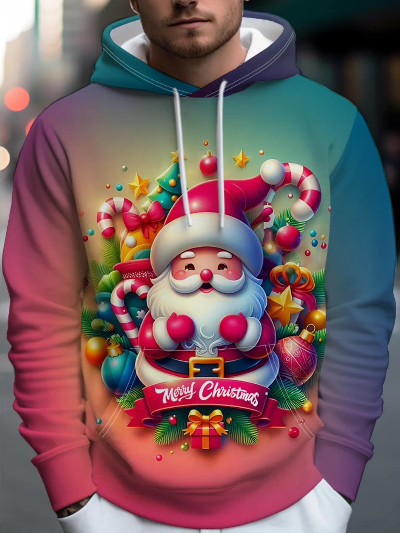 

Funny Colorful Santa Claus Printed Men's Hoodies Autumn Casual O-Neck Sweatshirts Fashion Breathable Christmas Party Men Clothes