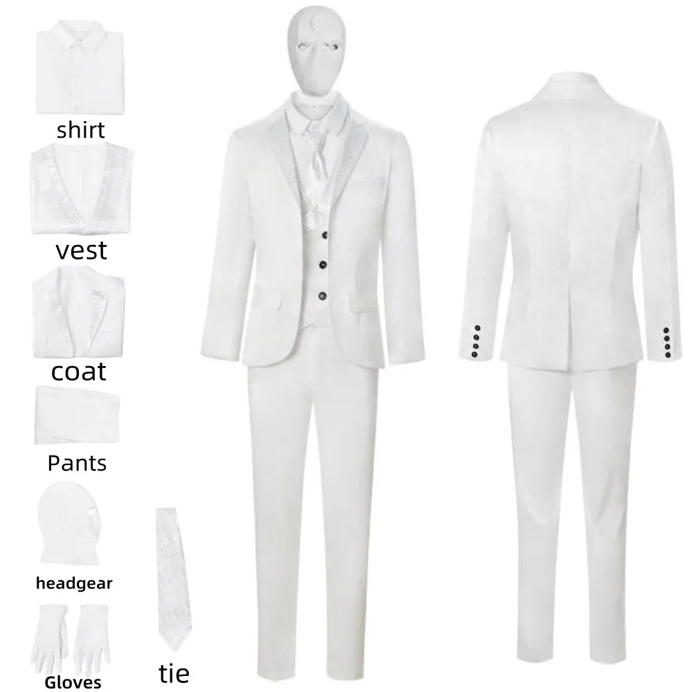 

Movie Moon Knight Marc Spector Cosplay Costume White Suit Cost Shirt Headgear Pants Aldult Man Halloween Carnival Party Uniform