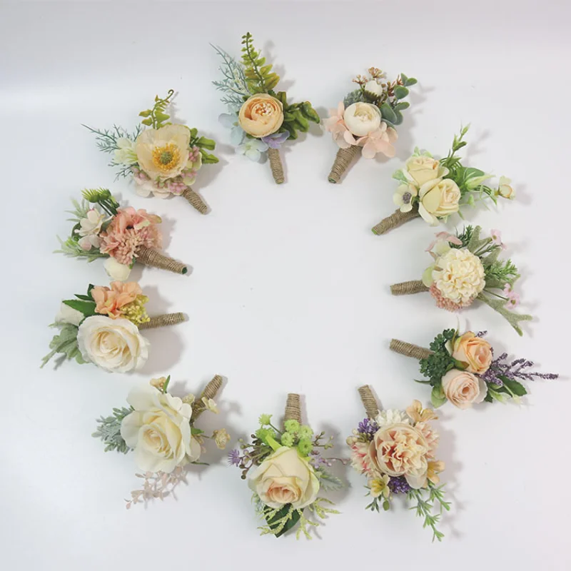 BAIFUMINdean I-Boutonnière de Mariage, Champagne, Rose, Fleurs Artificielles, Couronne, Corsage, Mariée, Demoiselle d'Honneur