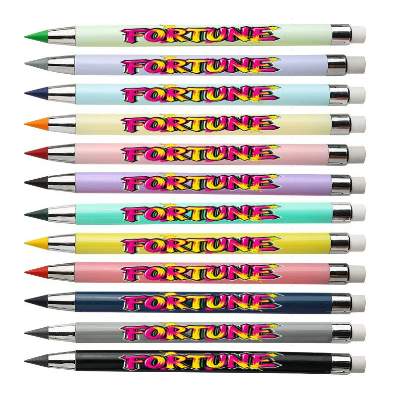 12 pacotes de lápis eterno com padrão de texto inspirador, cor macaron, não é fácil de quebrar, lápis de cor para esboço de estudante