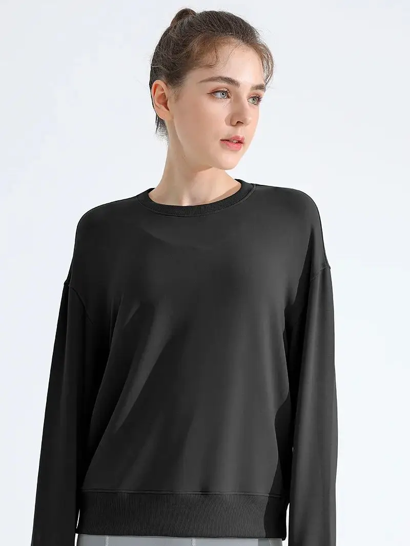 solid color Women Loose Casual Sports Long Sleeve Sweatshirt Fitness Loose sports sweatshirt round neck T-shirt yoga jacket