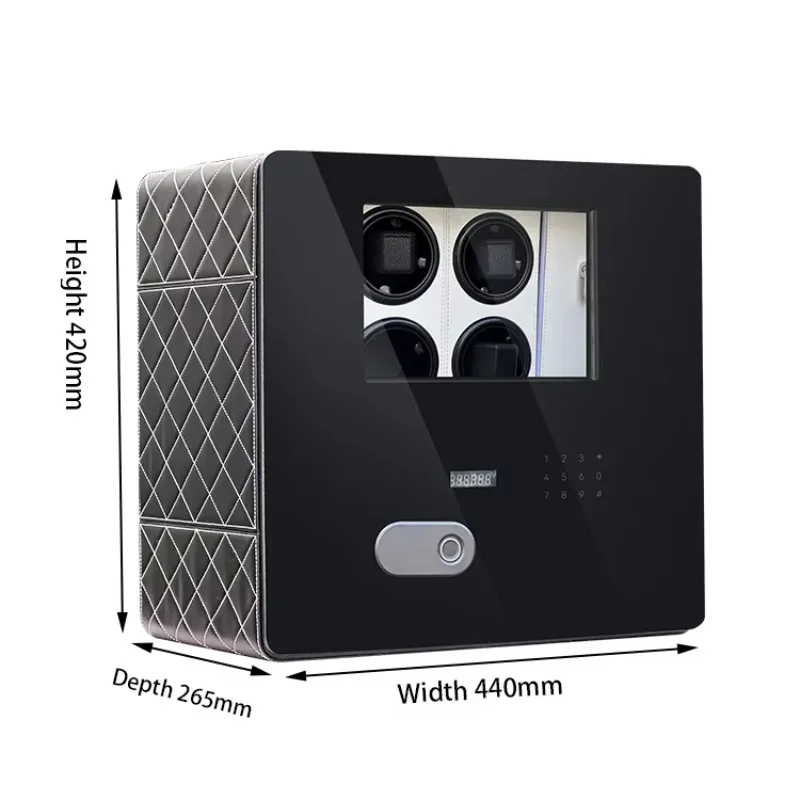 New High-End Fiber Leather Armored Glass Digital Fingerprint Lock 9 Rotates Watch Winder Safes Deposit Box