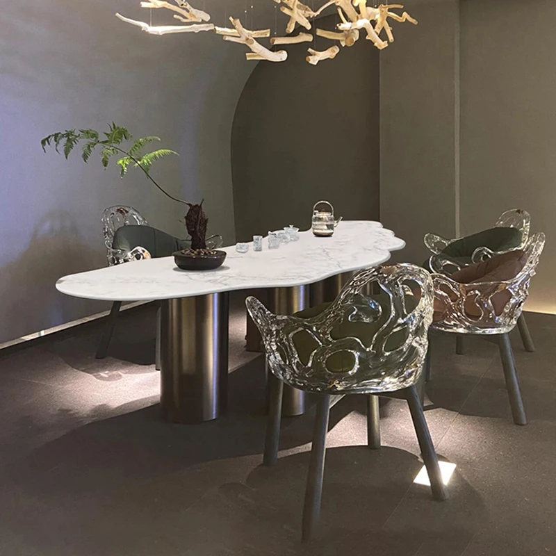 

Natural medium flower white luxury stone cream wind cloud tea table living room special-shaped household coffee table