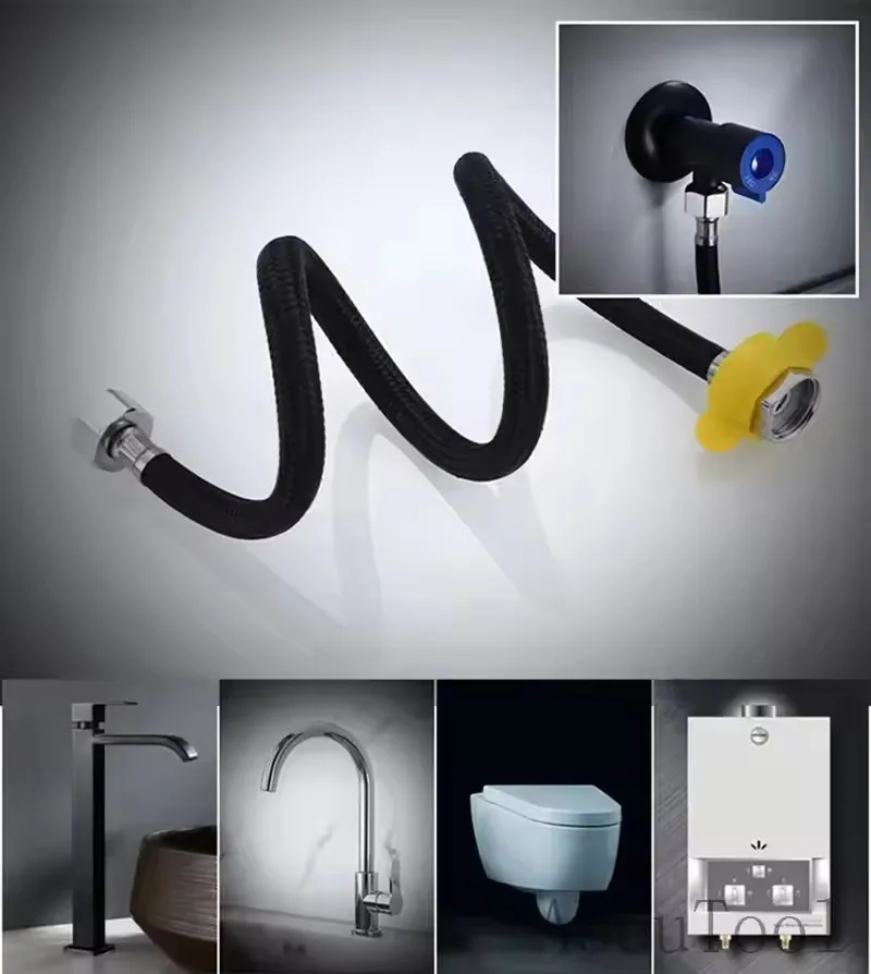 20/40/60/80/100/150/200CM G1/2 Black Nylon Water Inlet Hose Flexible Braided Kitchen Bathroom Toilet Faucet Connection Pipe