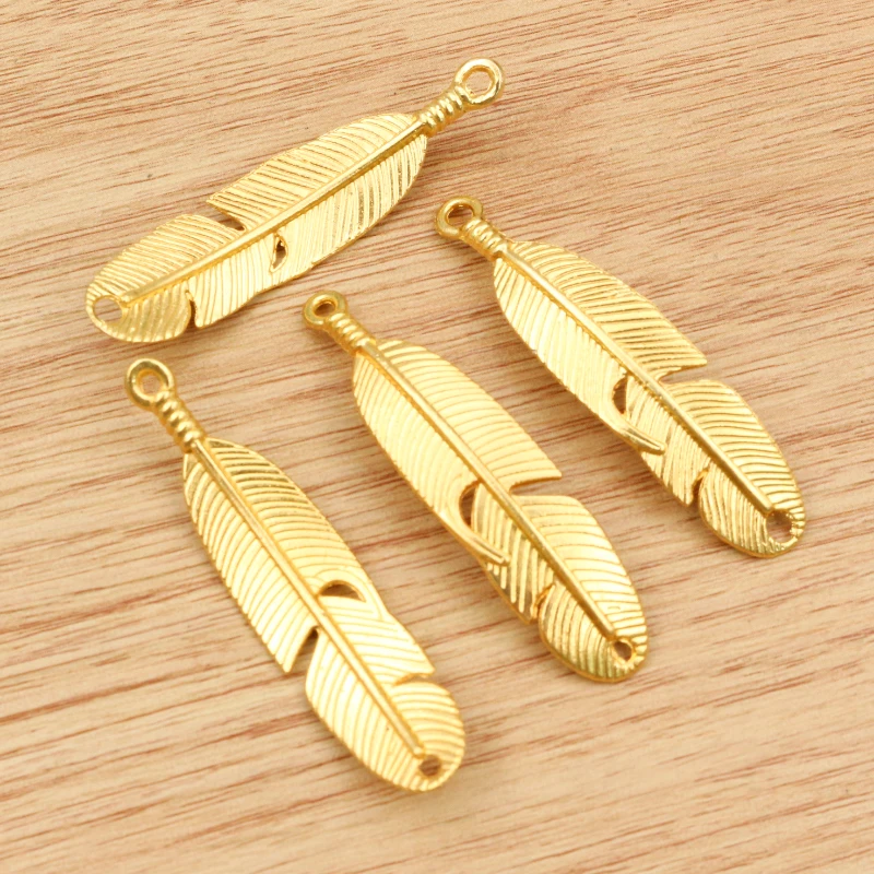 6pcs 46x11mm Black/Antique Silver Plated /Bronze/Gold Color Feather Handmade Charms Pendant:DIY for bracelet necklace