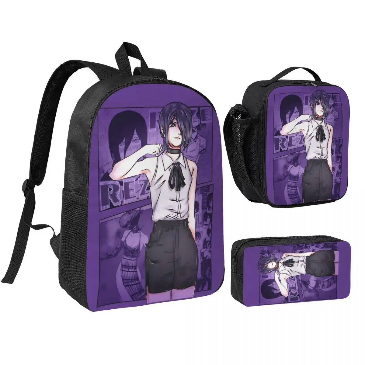

Reze Devil 3pecs/set Backpack for Boys Girls Chainsaw Man Canvas Bags Lunch bag Pencil Case