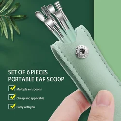 6PCS Stainless Steel Earpick Ear Cleaner Spoon pick Ear Wax Removal Tool Kit Spoon Care for Baby Adults Ear Care Set