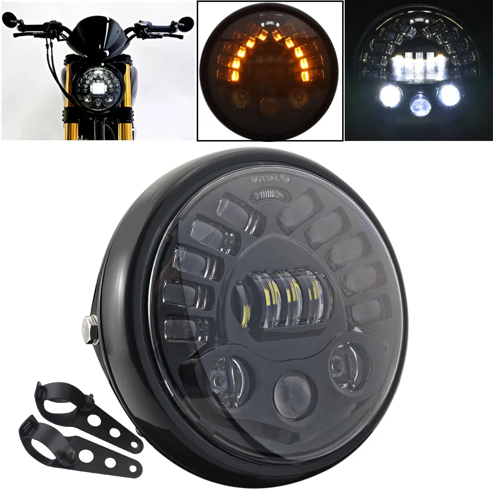 

7.5" Motorcycle Part LED Headlight Black Fit For Suzuki Harley Victory Kawasaki Yamaha Sportster Iron883 XL883 1200 Softail Dyna