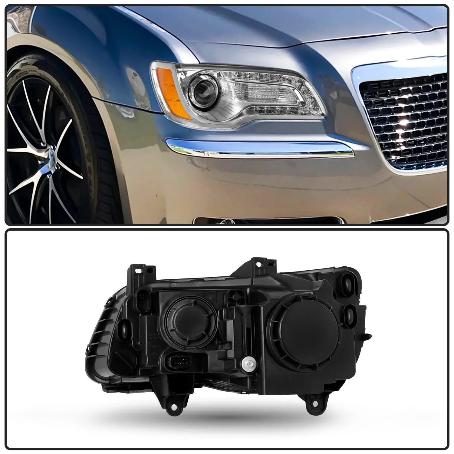 Chrome Headlight For 2011-2014 Chrysler 300 LED DRL RH Passenger Side Headlamps