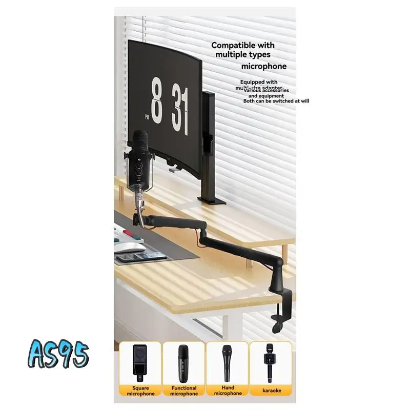 

AS95-Кронштейн для микрофона, регулируемый на 360° ° Рычаг подвески, регулируемый кронштейн для микрофона, с зажимом для настольного монтажа