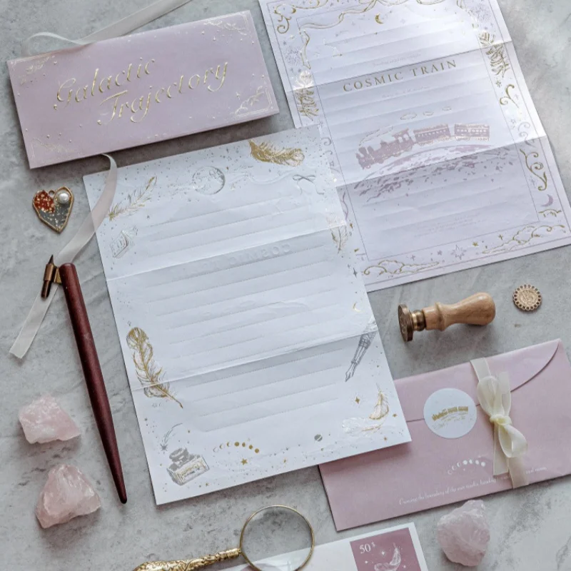 

Star Moon Poetry Collection Series Vintage Relief Landscape Material With Envelope Set Handwritten Greeting Card Romantic Wishes