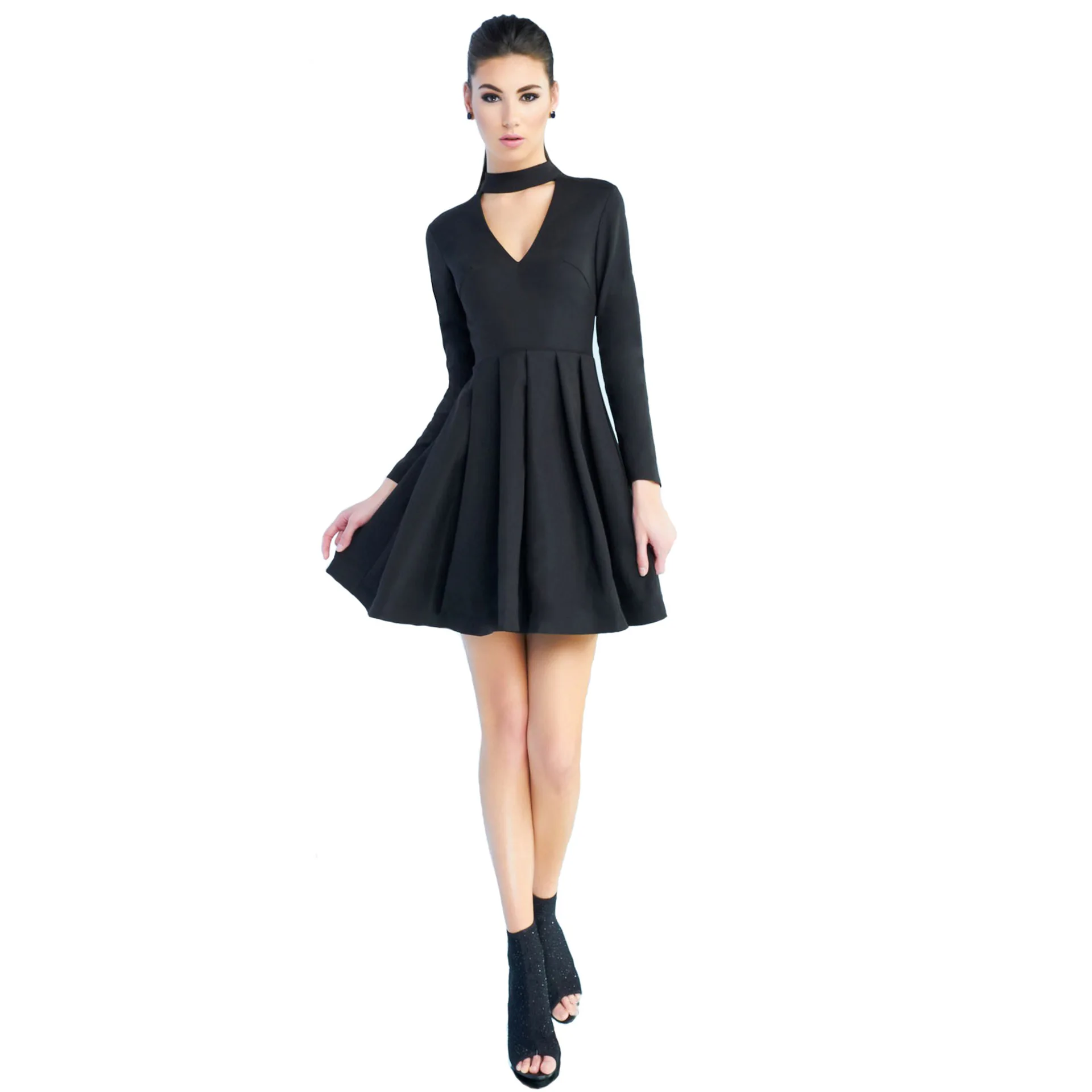 

2023 New Women's Pleated Skirt Fashionable Hollow Long Sleeved Dress