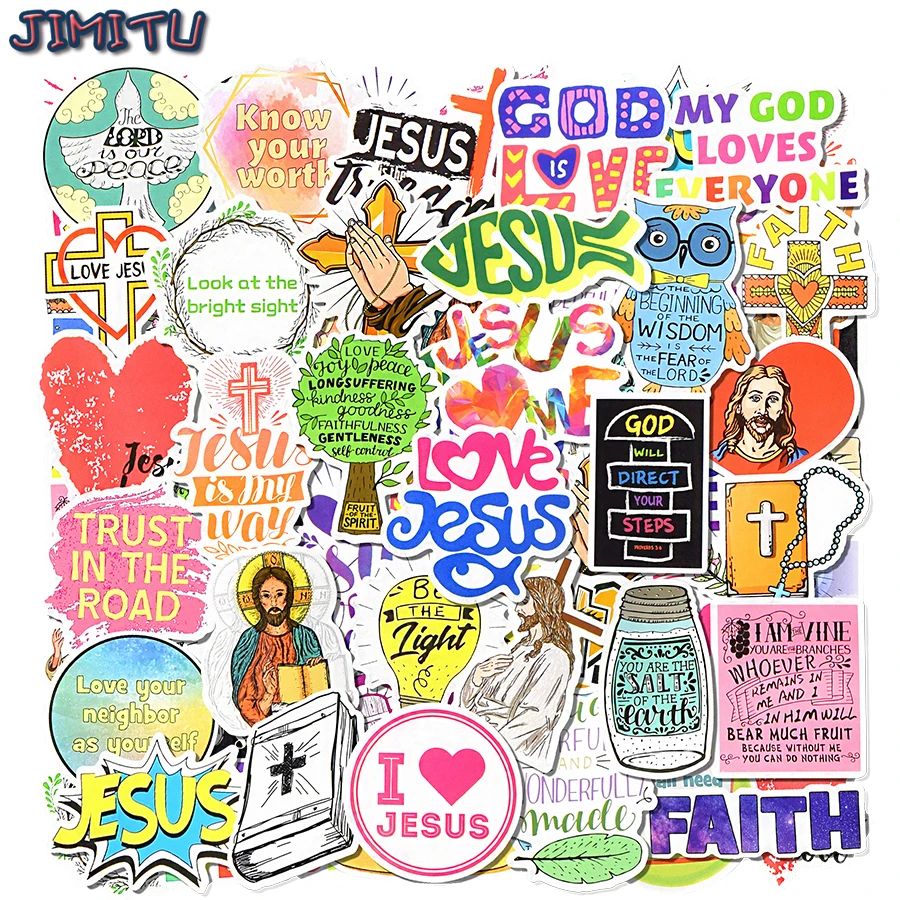 50 PCS Jesus Christian Stickers Aesthetic Religion Sayings Sticker Waterproof DIY Laptop Notebook Suitcase Bike Blessing Gifts