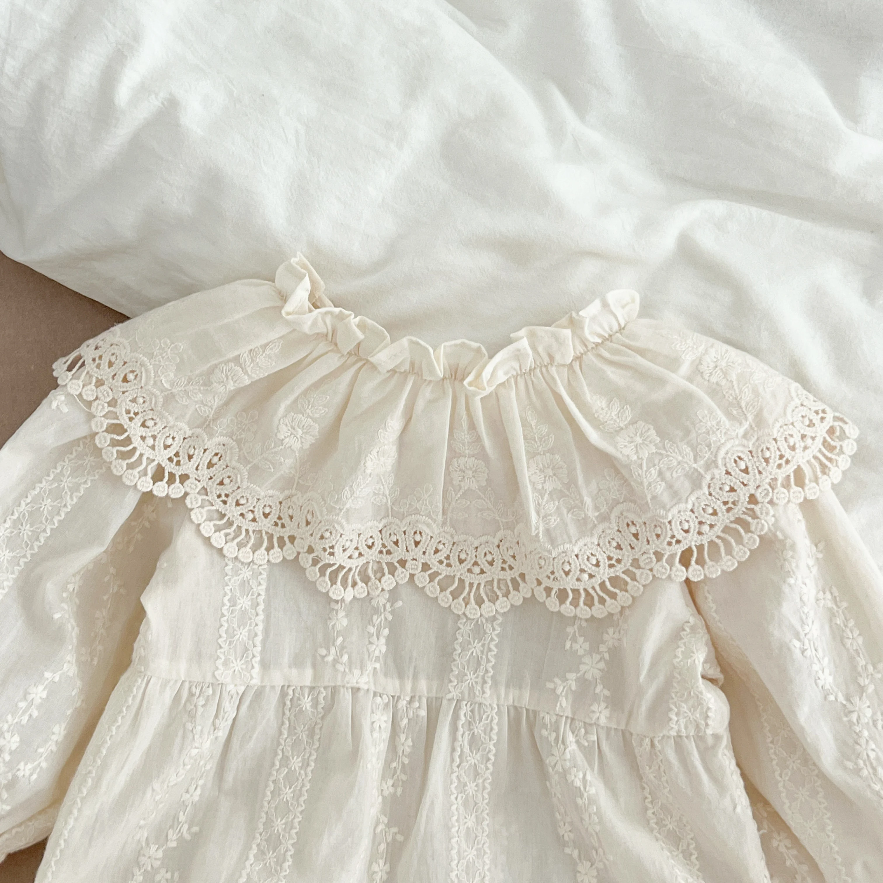 0-2Yrs Neugeborenen Body Frühling Herbst Kleidung Babyspielanzug Revers Kragen Prinzessin Bogen Strampler Lange Ärmel Infant Mädchen Overall – Detail 5