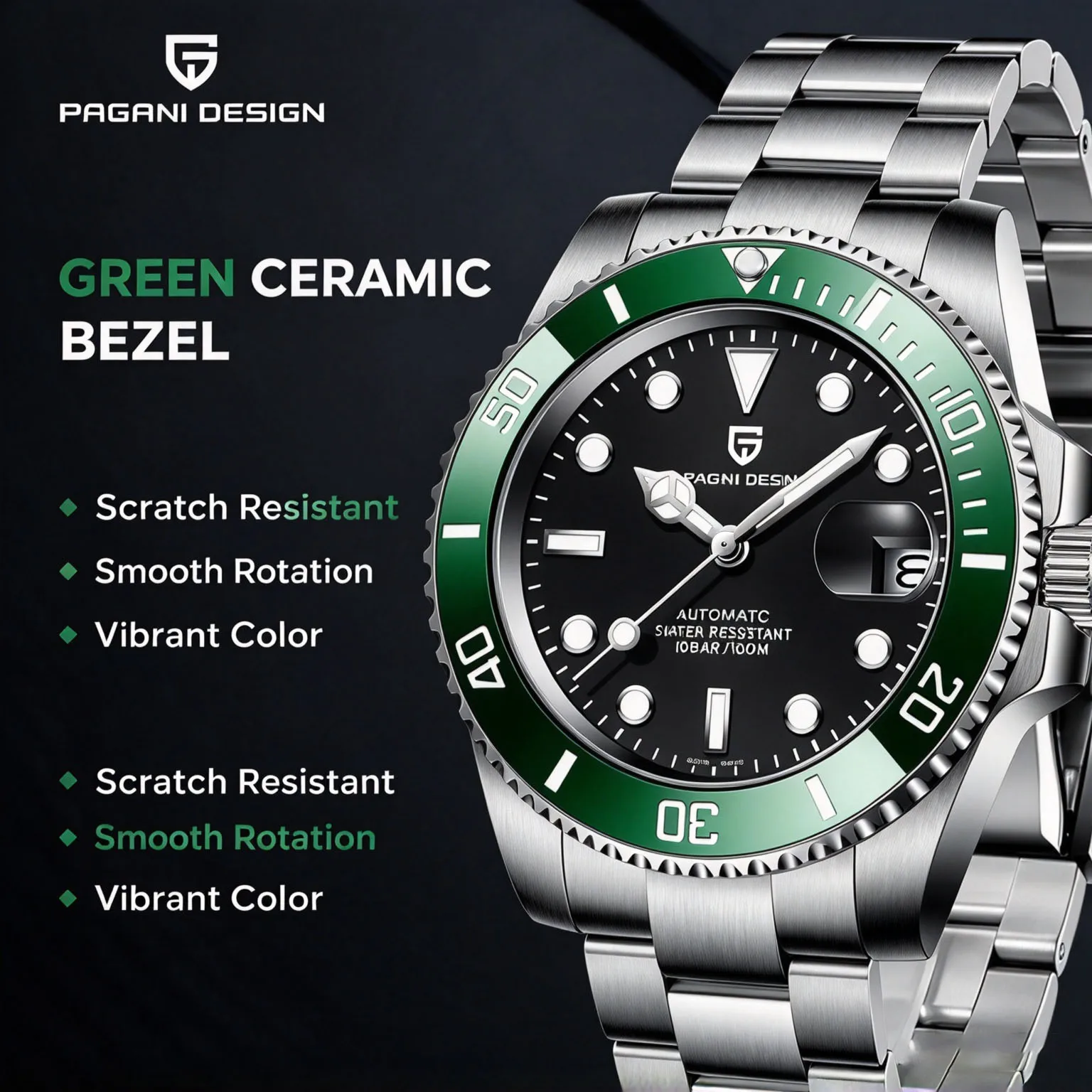PAGANI DESIGN Men Automatic Watch Seiko NH35 Movement 100M Waterproof Sapphire Glass 316L Stainless Diving Mechanical Wristwatch