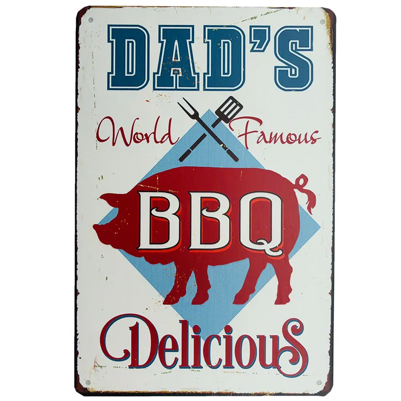 Vintage Metal Tin Signs Dad BBQ Hamburger Hot Dog Pizze Fries Cupcake Ice Cream Fast Food Wall Decor for Kitchen Cafe Diner 2020