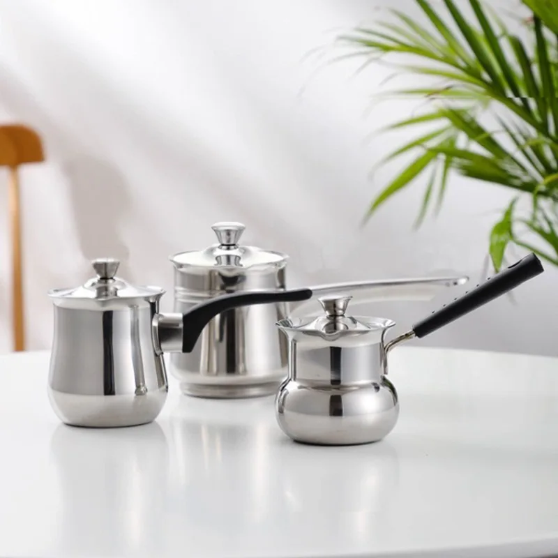 

Coffee Pot 201 Stainless Steel Long Handle Chocolate Butter Melting Jug Barista Kitchen Accessories Portable Pot for Camping