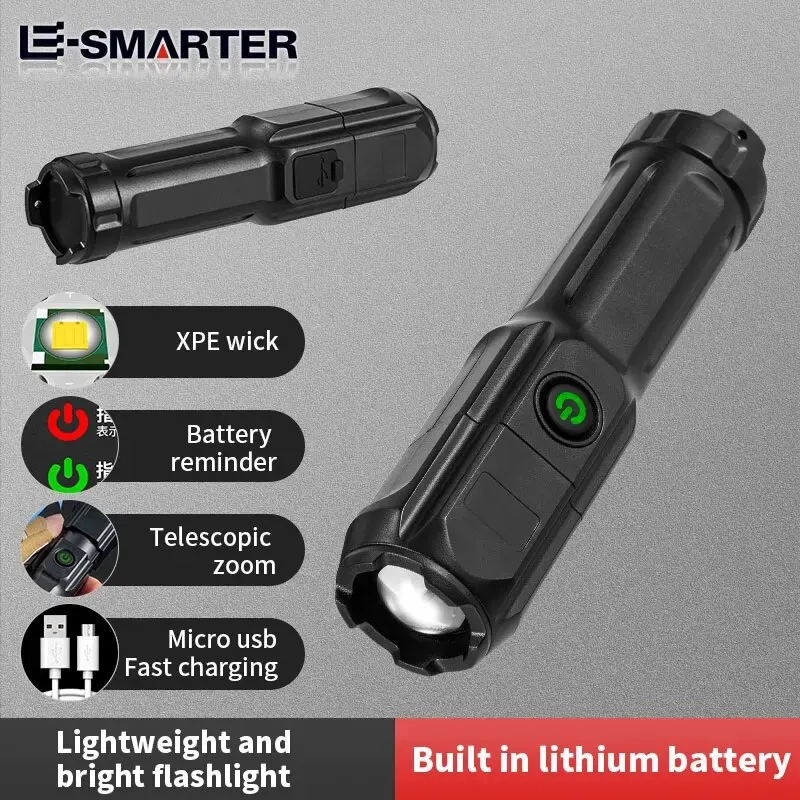 High Power LED Telescopic Zoom Flashlights USB Rechargeable Torch Built-in 18650 Waterproof Fishing HuntingTactical Flashlight