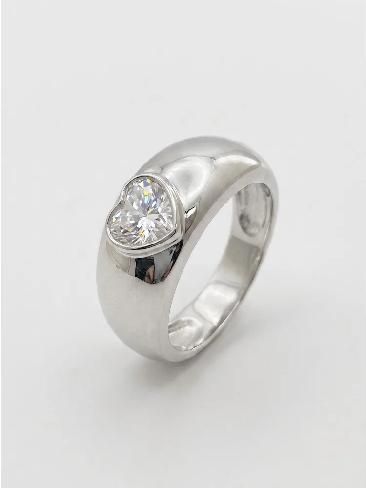 925 Sterling Silber Einfacher Breiter Polierter Herz-Zirkon-Ring für Damen, Verlobung, Hochzeit, Alltag, Party, Hochwertiger Edel-Schmuck – Detail 6