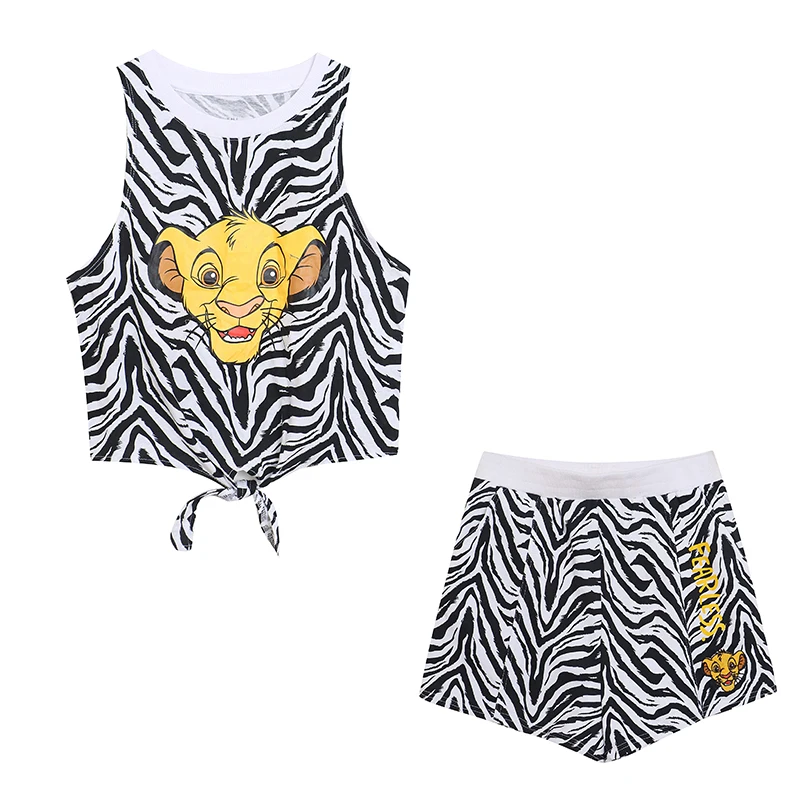 

Cartoon Print Sleeveless Vest And Shorts Home Clothes Set Cute Summer Sleepwear Women's round Neck Home Comfortable Pajamas