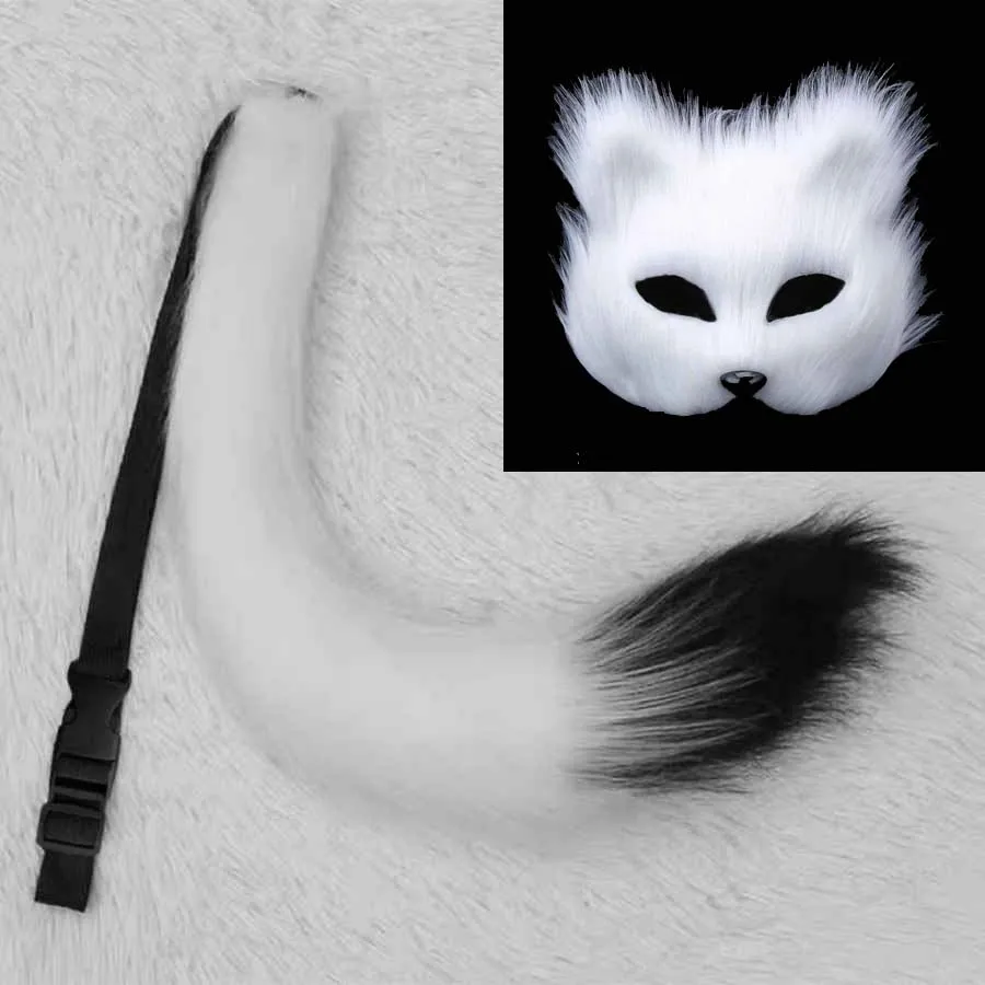 Sexy Fuchsmasken-Set mit Schwanz für Feiertagspartys, Rollenspiele, Pelz-Tiermasken für Männer und Frauen, Maskerade-Party-Requisiten, Bühnenauftritts-Set – Detail 10