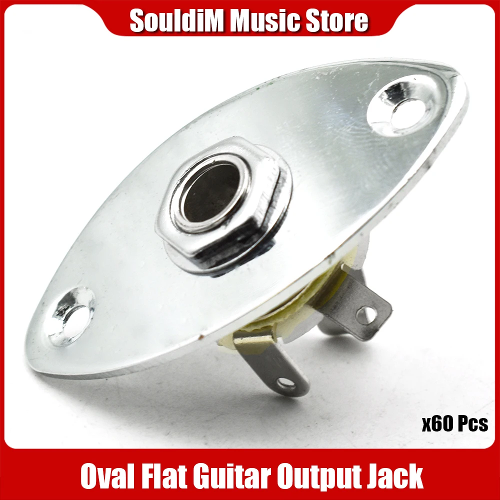 

60pcs Chrome Oval Style Flat Jack Plate 1/4" 6.35mm Guitar Jack Output Input Plug Socket Jack with Screw Chrome