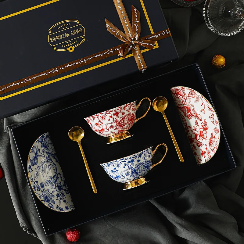 

Retro coffee cup set, cup saucer, European-style high-end exquisite bone china high-end ceramic couple gift box