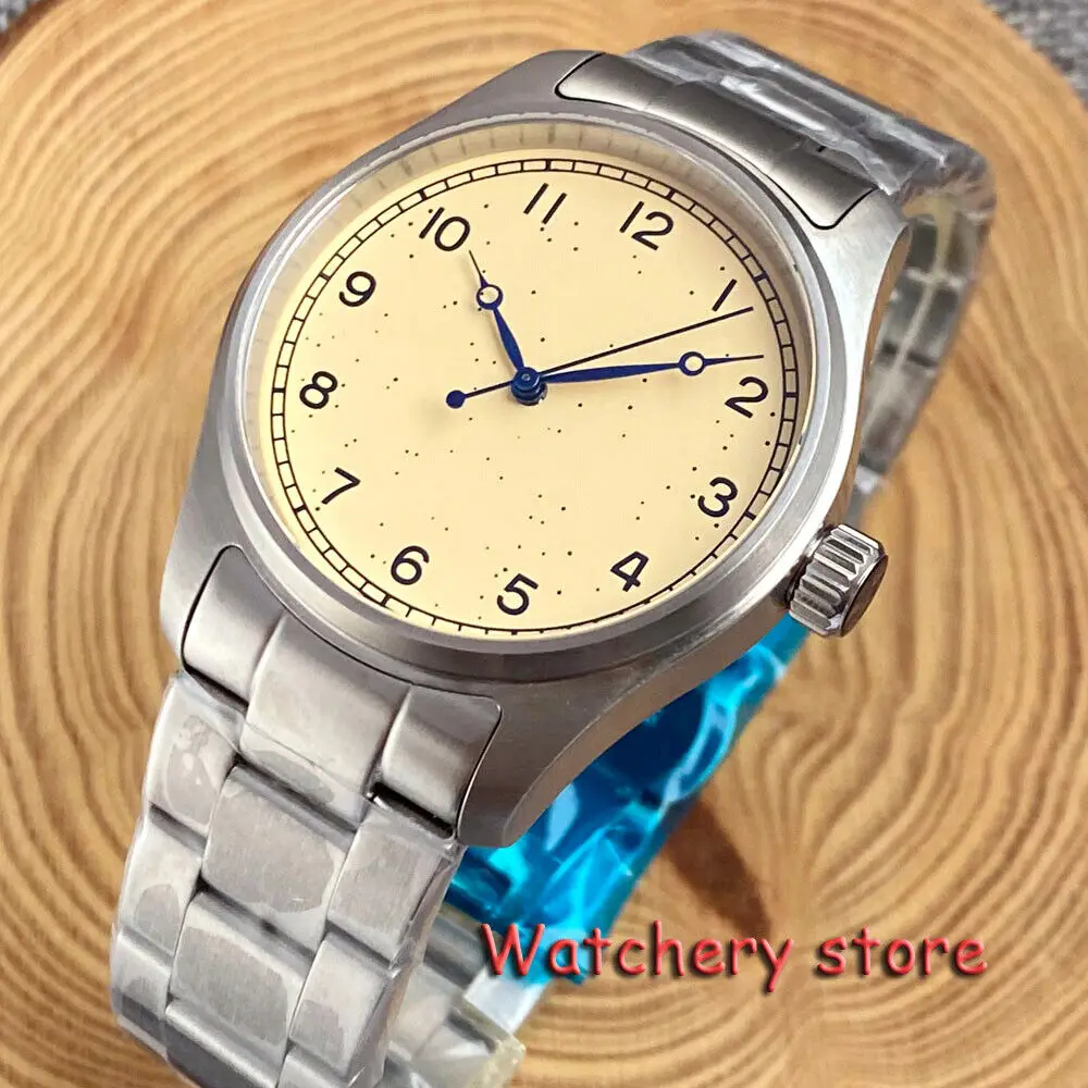 39mm Tandorio Pilot Vintage Cream Yellow Dial Fit NH35/PT5000 Automatic Movement 20ATM Sapphire Glass