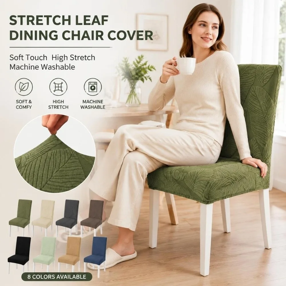 Full Cover Stretch Dining Chair Cover 3D Leaf Scratch Proof Elastic Chair Cover Washable Woven Jacquard Chair Cover