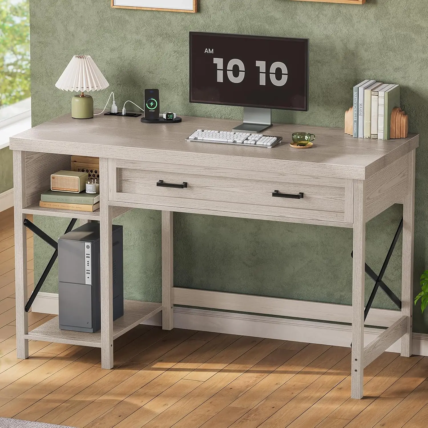 

Farmhouse Small Desk with Drawers, 40" Computer Desk with Storage Shelves, Writing Desk for Small Space, Customized