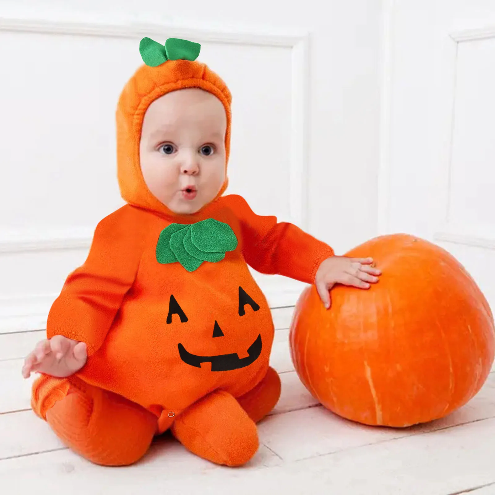 Halloween Costume For Infant Boys Girls Sleeveless Hood Jumpsuit Baby Party Cosplay Pumpkin Warm Soft Cotton Clothing 0-3Years