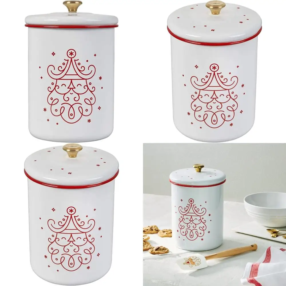 

4.25 Qt Steel Cookie Jar, 6.3 x 8.3, White with Cerise Accents and Gold Lid