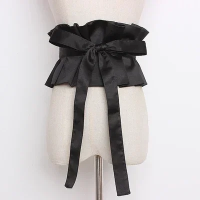 

Женский модный дизайн, черный атласный бант, винтажный женский пояс на талии, расширяющий пояс, украшение для платья, широкие ремни