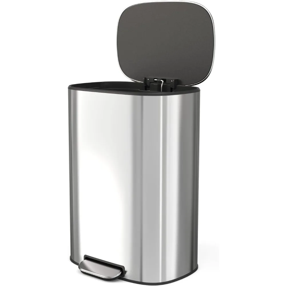 

13 Gallon Stainless Steel Foot Pedal Large Trash Can with Soft Close Quiet Lid, Oval Shape