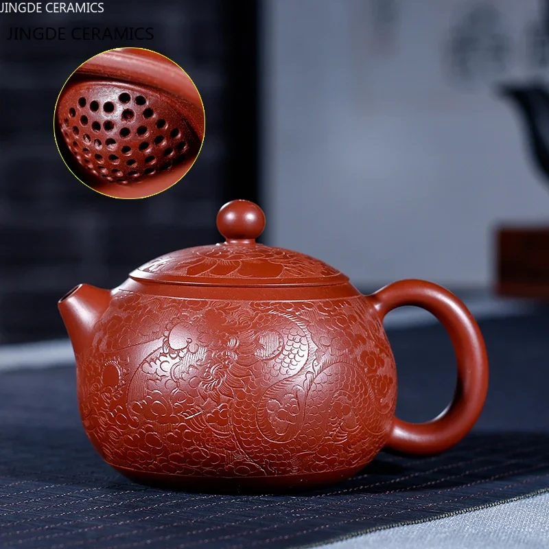 

1pc Hand-carved Purple Clay Teapot Handprint Dragon Pattern Raw Ore Dahongpao Kettle Yixing Famous Tea Pot Teaware Tea Ceremony