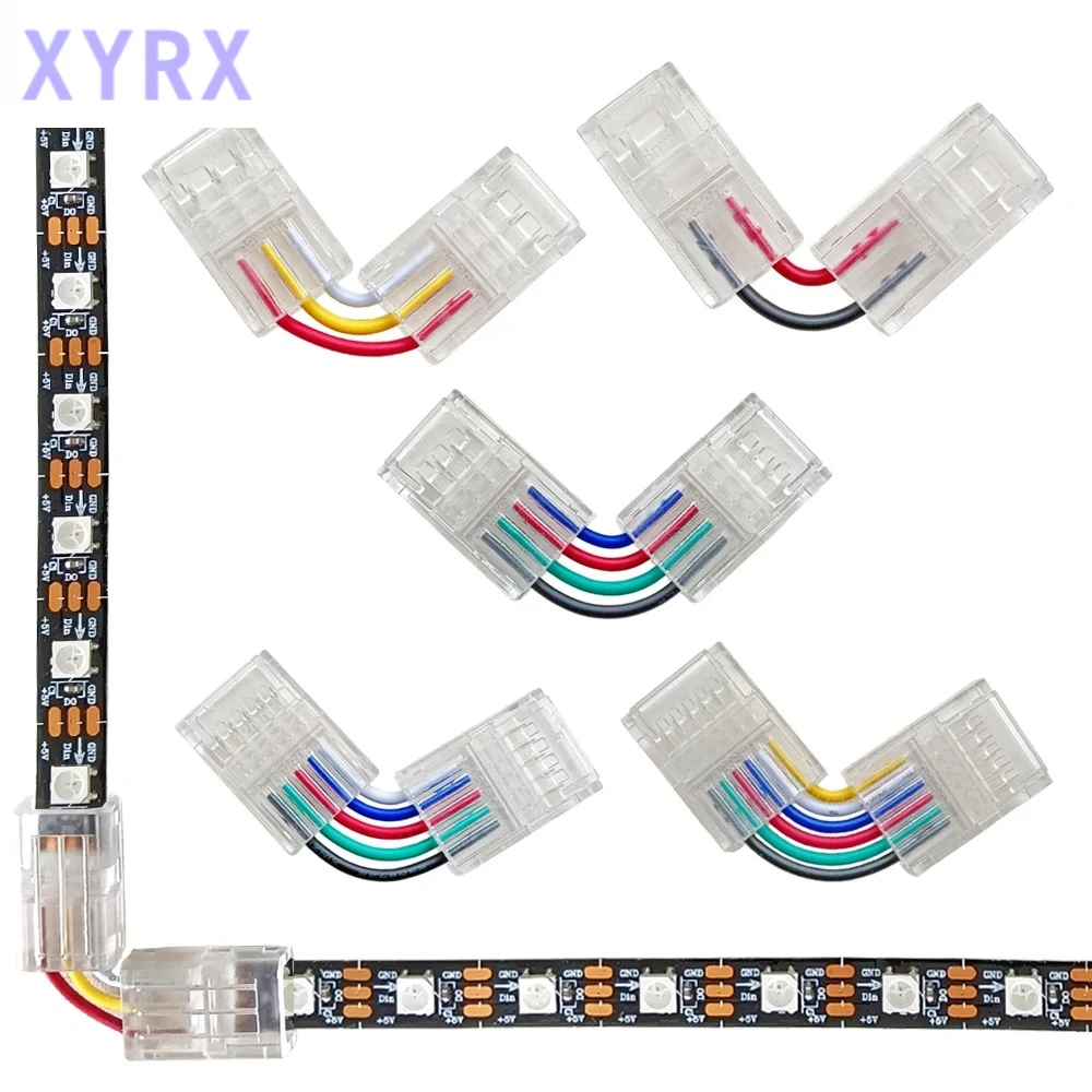 2/3/4/5/6Pin LED Light Strip Corner Connector Transparent Solderless Buckle Board To Board L-Shaped Solderless For RGB RGBW Tape