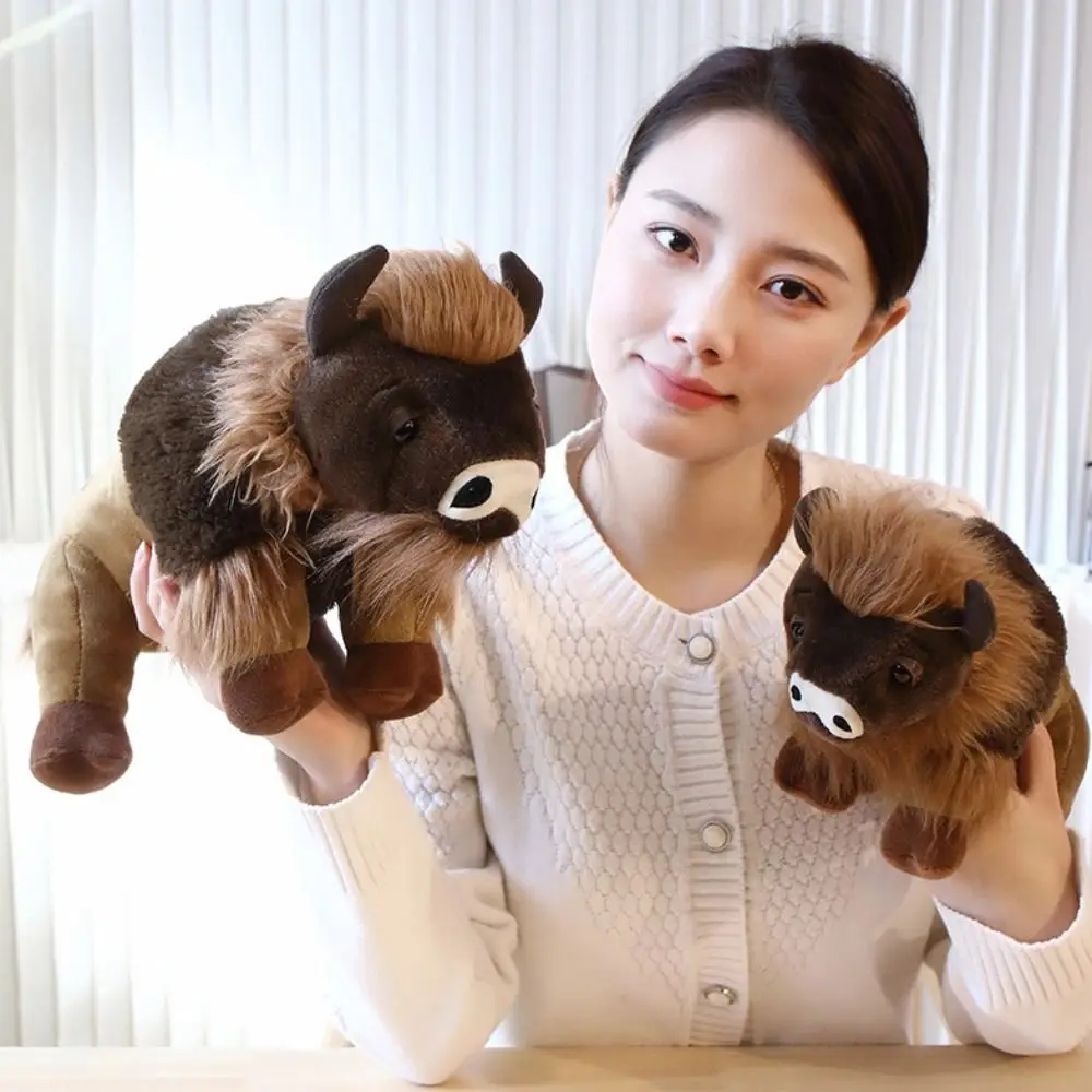 

Soothing Toy Long Mane Cattle Animal Plush Doll Horns Stuffed Bull Bull Plush Toys Fluffy ReaListic Ox Stuffed Dolls Home Decor