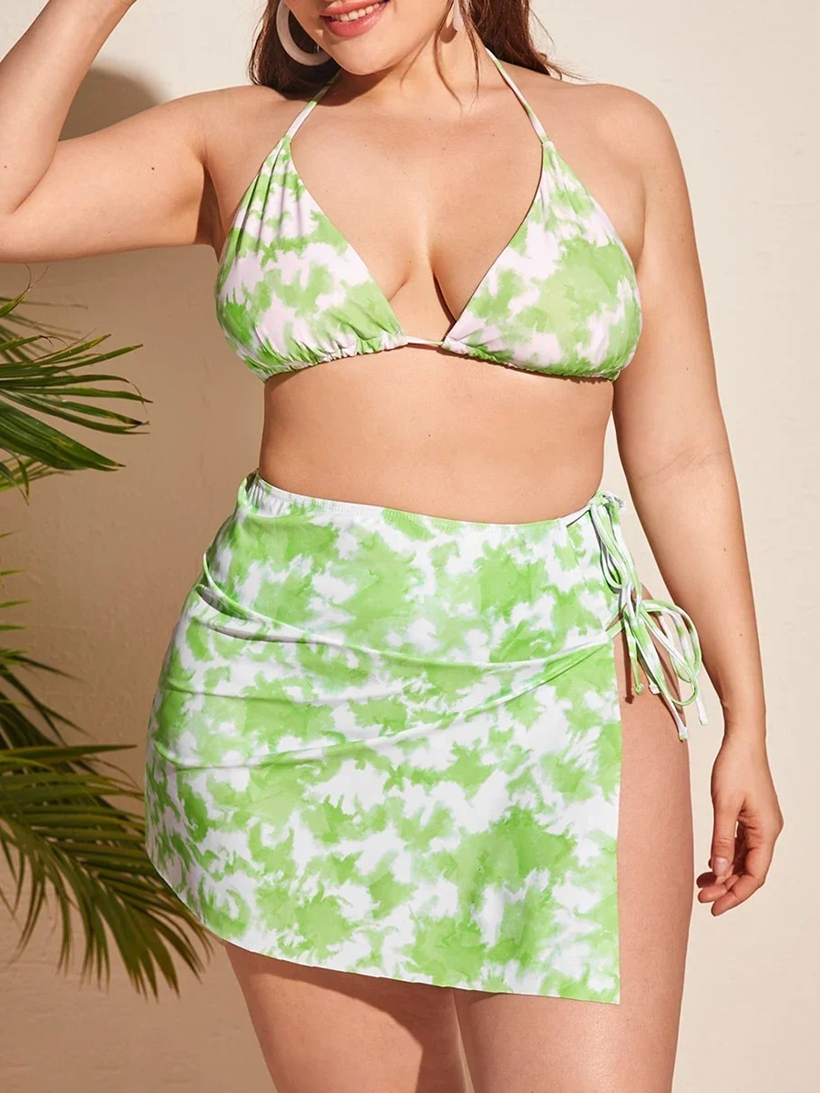 

2025 Large Plus Size Bikini High Waist Swimsuit Women 3 Pieces Swimwear Female Bathers Bathing Swimming Suit Summer Beachwear