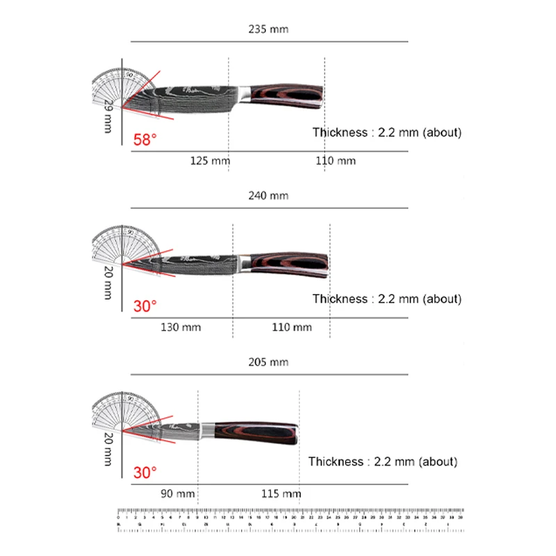 Damascus Pattern Knives Set Stanless Steel Santoku Knife Meat Cleaver Fruit Knife Professional Cleaver Kitchen Knife Accessories