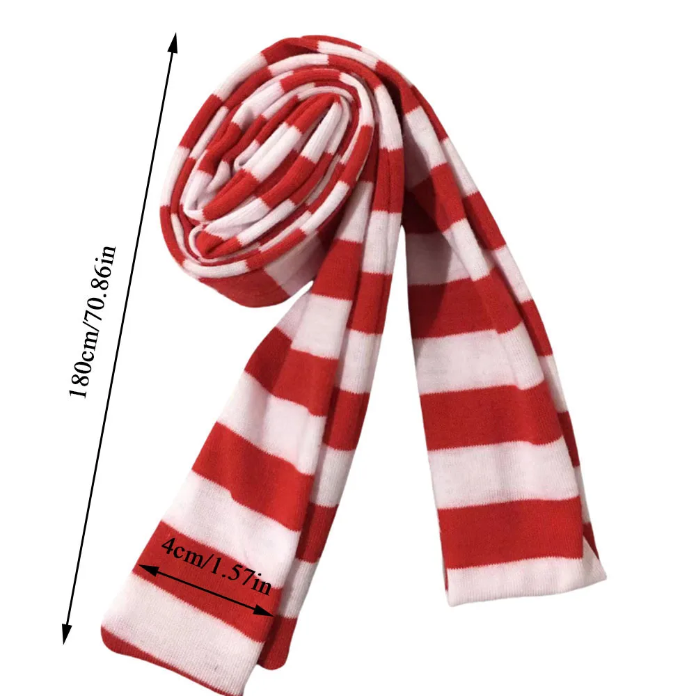 Harajuku Punk Retro Long Thin Narrow Strip Neckscarf Fashion Grey Red Black Striped Knitted Scarf Winter Warm Casual Streetwear