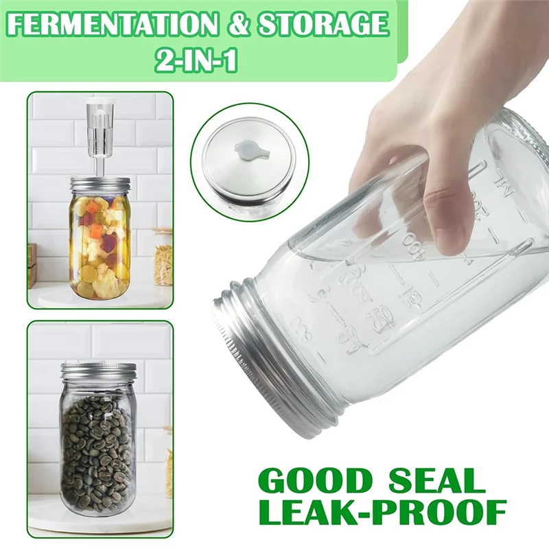 ABCA-2 Pack 32 Oz مجموعة تخمير جرة ميسون لبرطمان ميسون واسع الفم لصنع وتخزين الملفوف مجموعة تخمير كاملة #3