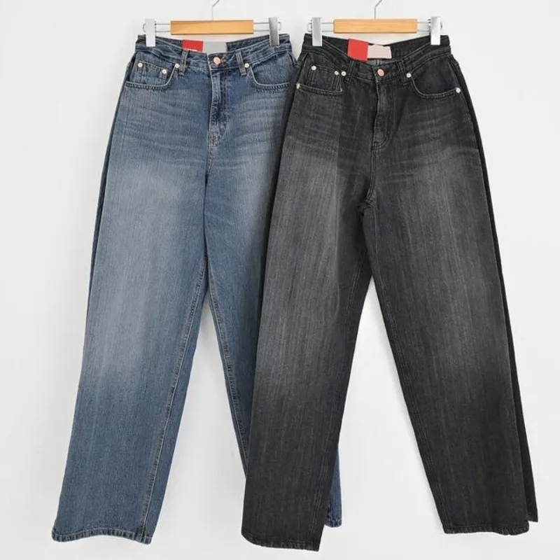 Casual Loose Fit Gerade Bein Hosen Herbst Winter Vintage Vielseitige Bodenlangen Hosen Koreanische Sle Regular Fit Jeans