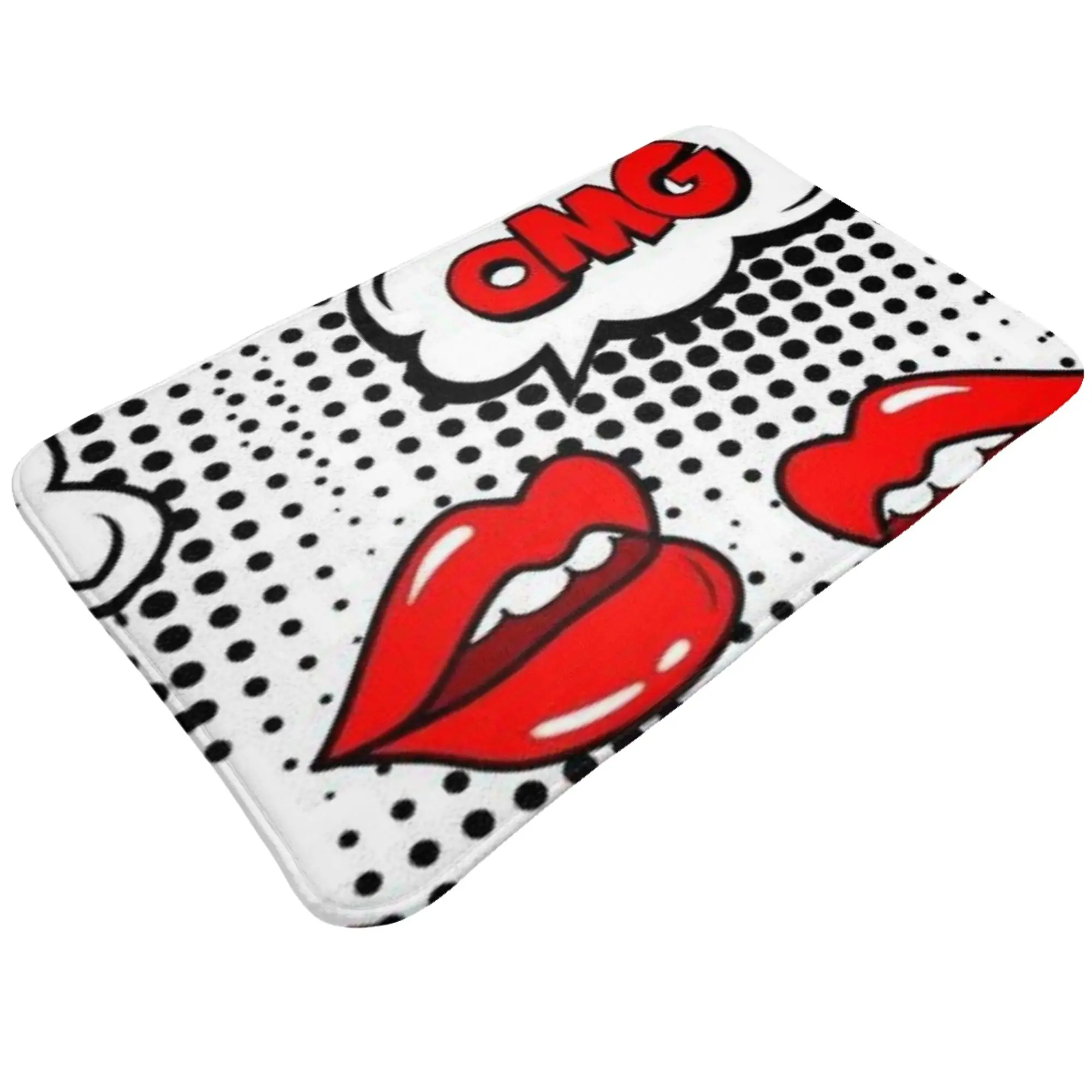 Pop Art Red Lips Omg Comic Halftone Print Anti-Slip Doormat Kitchen Mat  Indoor ModernDecor