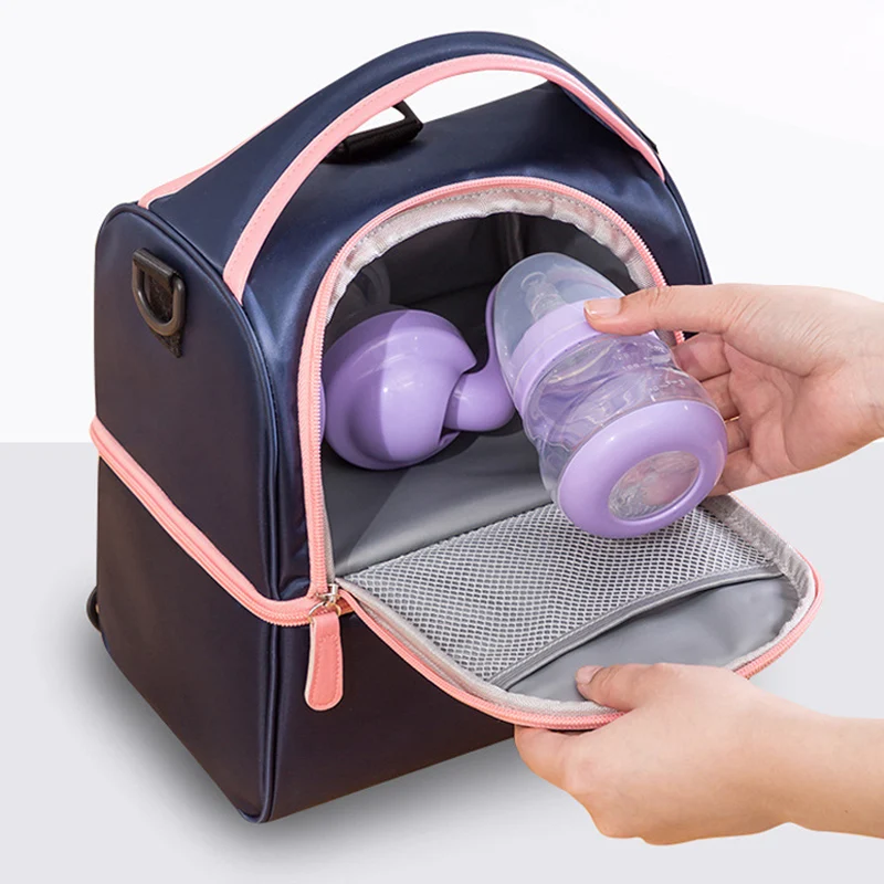 Fashion Insulation Double Layer Pack Solid Color Large Capacity Mommy Bag Travel Picnic Portable Food Handbag Baby Bags