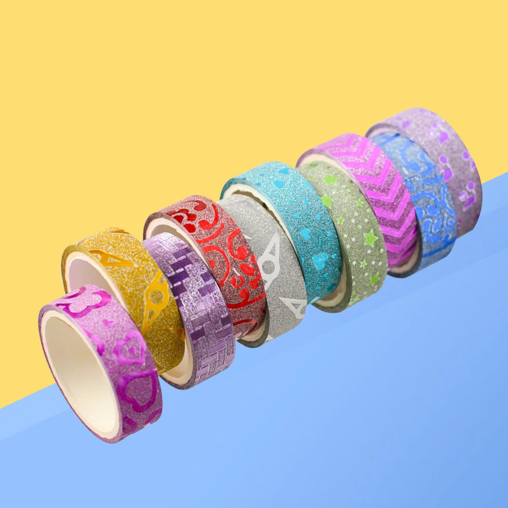 10Pcs Flashy Decorative Tape Set Colorful Patterned DIY Masking for Craft Projects Scrapbook Calendar Organizer Glitter Tape