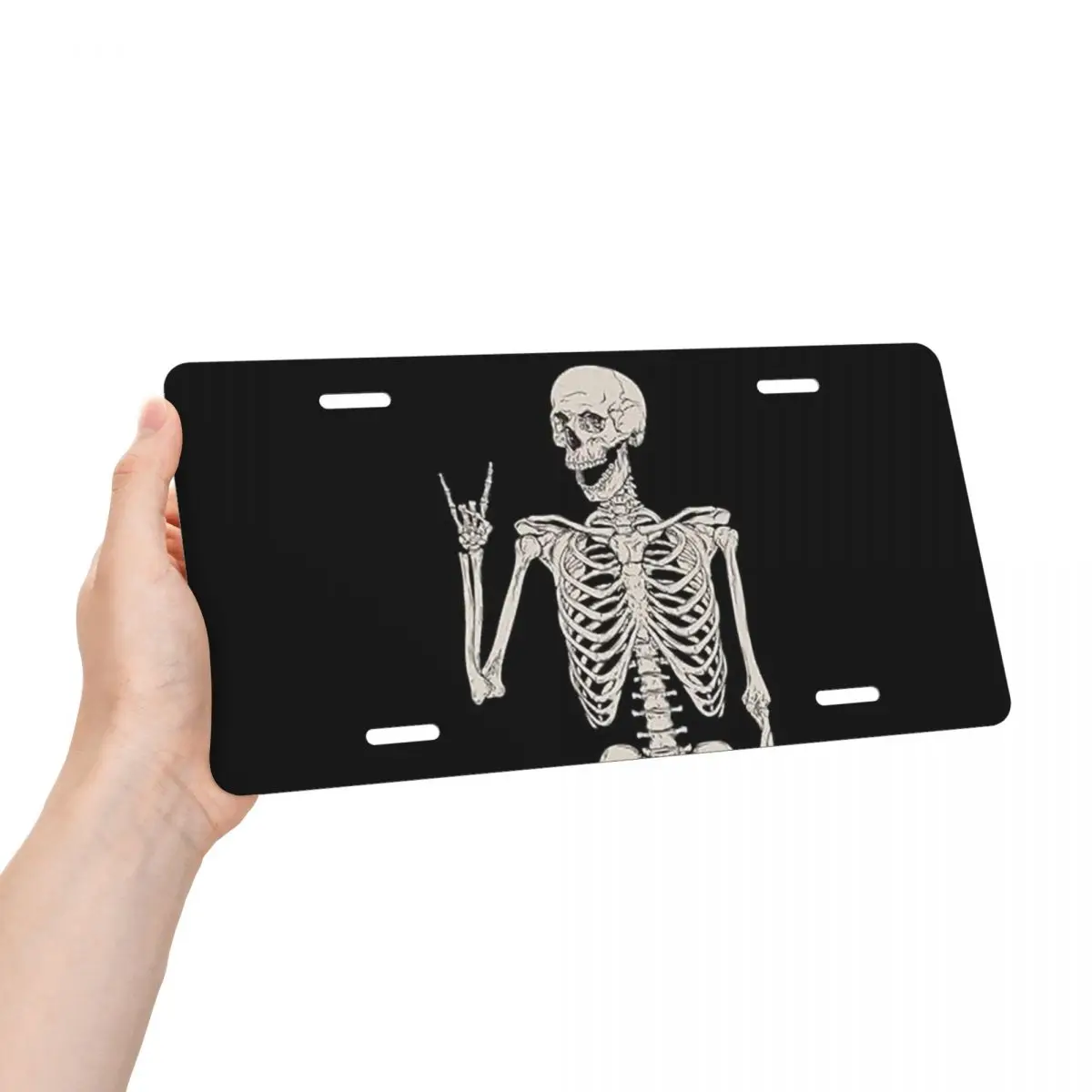 Skull Human Skeleton License Plate Human Skeleton Posing Isolated Decorative Car Front License Plate Cover Aluminum Vanity Tag