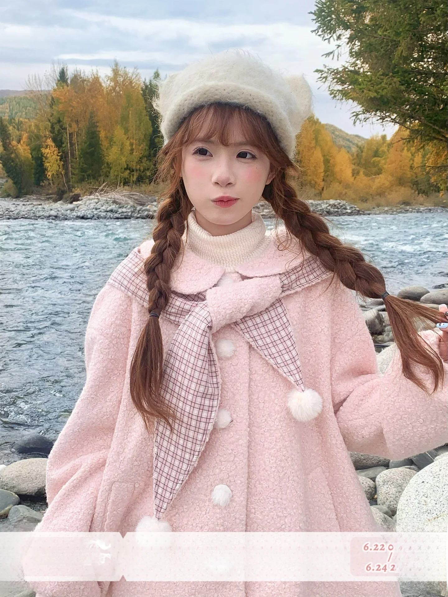 Conjunto de abrigo y falda de lana a cuadros rosa con capucha, estilo nuevo de otoño e invierno, conjunto de moda para niñas de media longitud, marca SINSINGIRL