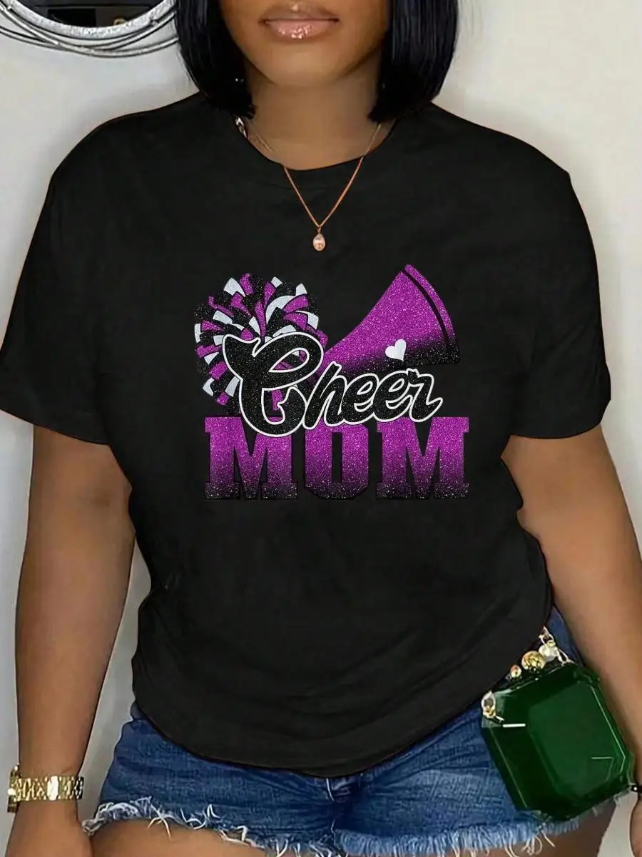 

100_ Cotton Football Cheer Mom Purple Black Pom Leopard T-Shirt Men s Women s Soft Breathable Tee Classic Fashion Summer Tops Printing Short Slee