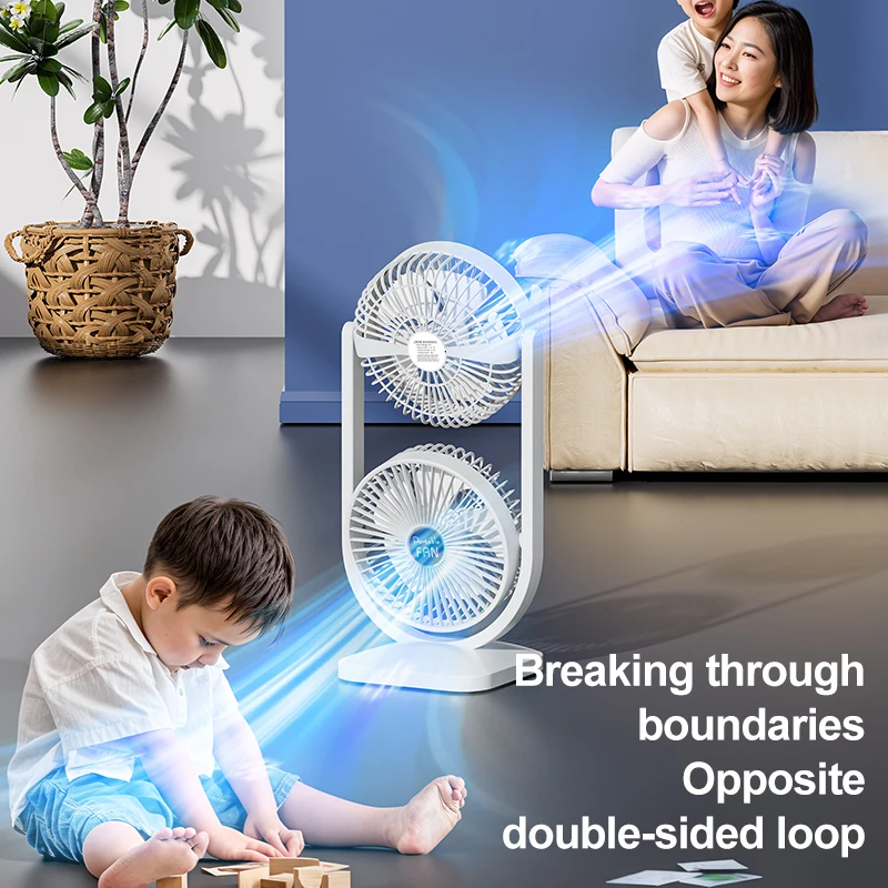 3000mAh مروحة طاولة جديدة قابلة للشحن المحمولة مروحة سطح المكتب الصغيرة برج مزدوج مراوح مكتب صغيرة لمكتب المنزل