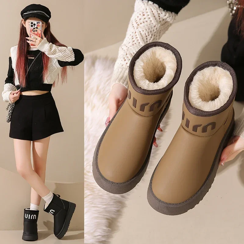 Thick-soled snow boots women's 2024 new winter fur integrated with cashmere thickened shoes waterproof non-slip cotton